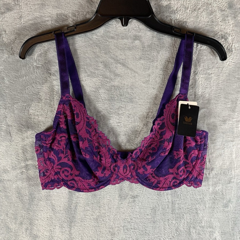 Wacoal Womens Bra 38DD Instant Icon Lace Underwire Purple Pink Sexy Lingerie NWT